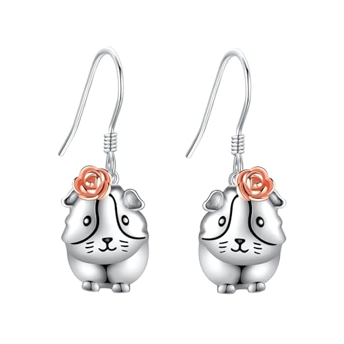 Meerschweinchen-Ohrringe Sterlingsilber Hamster Rosenblume Baumelnde Ohrringe Niedlicher Tierschmuck Geschenke für Frauen und Mädchen von URONE