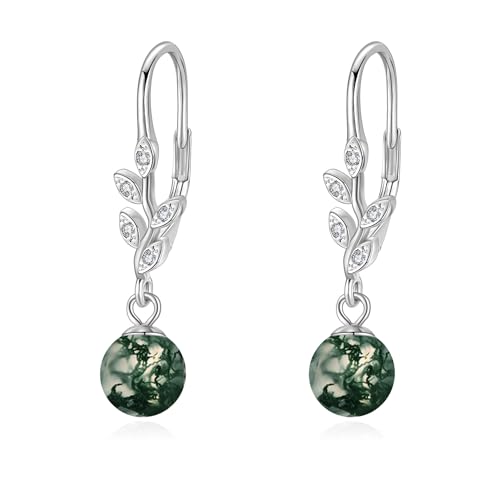 Moosachat-Ohrringe Blatt-Moosachat-Ohrhänger aus Sterlingsilber Natürlicher Edelsteinschmuck Geschenk für Damen von URONE