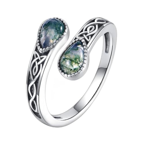 Moosachat Ringe 925 Sterling Silber Keltischer Verstellbarer Daumenring Mit Vintage Löffel Schmuck Geschenke Für Damen von URONE