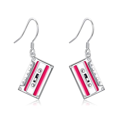 Ohrringe im Stil der 80er und 90er Jahre Sterlingsilber Kassetten-Ohrhänger für Outfits der 80er und 90er Retro-Schmuck für Frauen Ohrringe im Stil der 80er und 90er Jahre Sterlingsilber Kassetten-Ohrhänger für Outfits der 80er und 90er Retro-Schmuck für Frauen von URONE