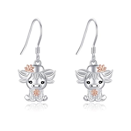 Ohrringe mit Hochlandrind aus Sterlingsilber baumelnde Ohrringe mit Western-Hochlandrind Schmuck mit Schottischem Hochlandrind für Damen von URONE