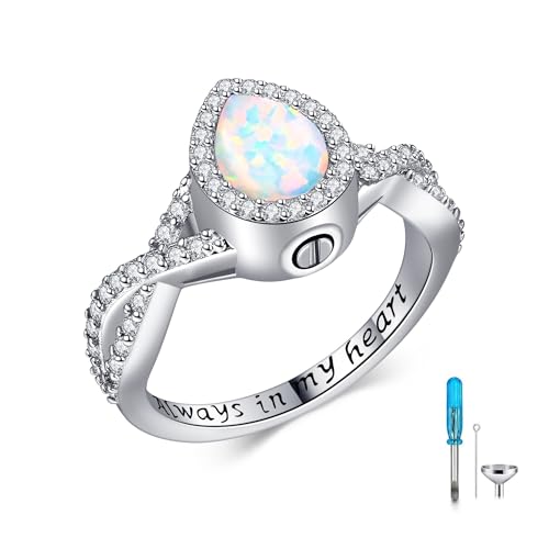 Opal Urne Ringe 925 Sterling Silber Urne Ring für Asche für Frauen Teardrop Urn Ring Halten Geliebten Menschen Asche Gedenk Schmuck Geschenke-57 von URONE