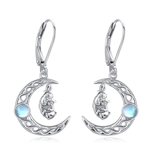 URONE Opossum-Ohrringe aus Sterlingsilber - Hänger mit Mondstein - Hypoallergen - Ideal für Weihnachten, Valentinstag, Muttertag, Geburtstag URONE Opossum-Ohrringe aus Sterlingsilber - Hänger mit Mondstein - Hypoallergen - Ideal für Weihnachten, Valentinstag, Muttertag, Geburtstag von URONE