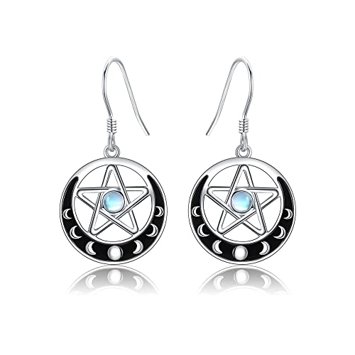 Pentagramm-Ohrringe aus Sterlingsilber Halbmond Phase Pentagramm Mondstein Ohrringe Wicca-Schmuck Geschenke für Frauen von URONE