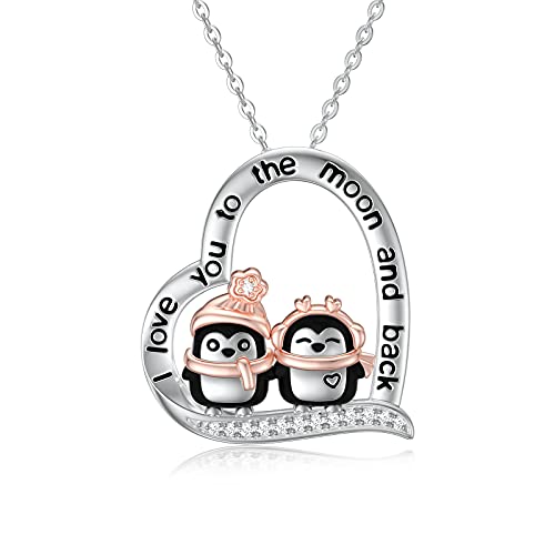 URONE Pinguin Halskette 925 Sterling Silber mit Zirkon süßes Tier Herz Anhänger Halskette Schmuck Geschenk für Frau und Freundin von URONE