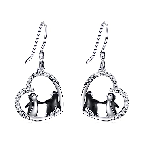 Pinguin-Ohrringe aus Sterlingsilber Pinguin-Herz-Ohrhänger Pinguin-Schmuck Geschenke für Frauen und Mädchen ​ von URONE