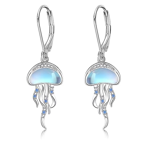 Quallen Ohrringe 925er Sterling Silber Mondstein Ohrhänger für Damen Urlaub Strand Ozean Schmuck Geschenke für Tochter Quallen Ohrringe 925er Sterling Silber Mondstein Ohrhänger für Damen Urlaub Strand Ozean Schmuck Geschenke für Tochter von URONE