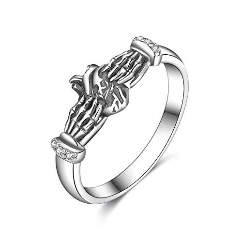 Schädel Ring Sterling Silber Skelett Hand Anatomischer Herz Ring Gotik Schmuck Geschenke für Frauen Größe 54 von URONE