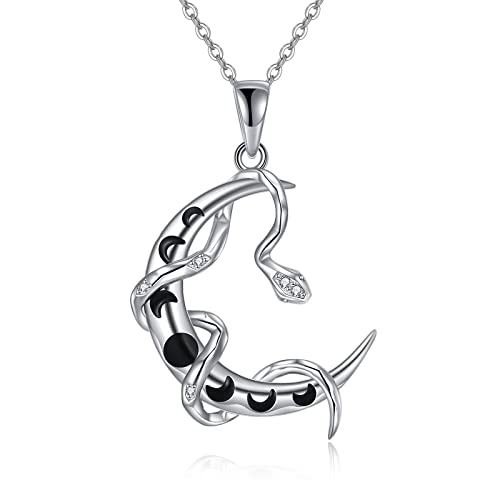 URONE Schlangenkette Sterling Silber Schlange Mondphase Anhänger Schlange Schmuck Geschenke für Damen Herren von URONE