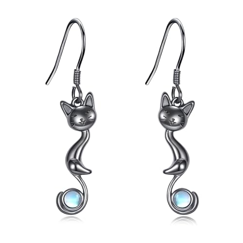 Schwarze Katzenohrringe Sterlingsilber schwarze Katzenohrringe süße Tierschmuckgeschenke für Frauen von URONE