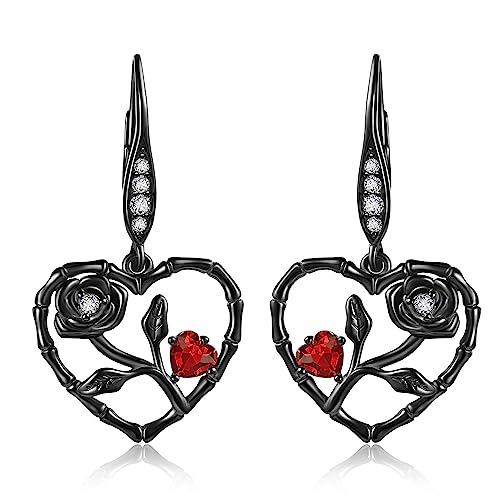 Schwarze Rosen-Ohrringe Sterlingsilber Rosen-Herz-Ohrhänger Rose Retro-Gotik-Schmuck Geschenke für Frauen und Mädchen von URONE