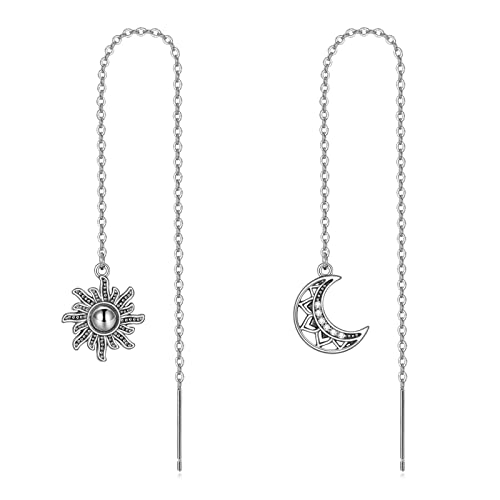 Sonne Mond Ohrringe für Damen aus Sterlingsilber Sonne-Mond-Einfädler Langkettige Ohrringe Boho Wiccan Schmuck Geschenke für Mädchen von URONE