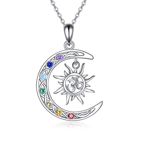 URONE Sonne und Mond Halskette Sterling Silber Keltischer Halbmond Anhänger Chakra Yoga Schmuck Geschenke für Frauen von URONE