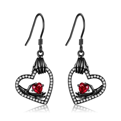 Totenkopf-Ohrringe aus Sterlingsilber Totenkopf-Skelett-Hand-Herz-Ohrhänger Gothic-Ohrringe Totenkopf-Schmuck Geschenke für Frauen und Mädchen von URONE