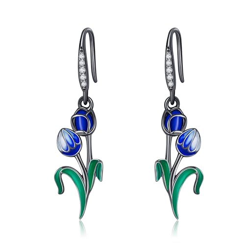Tulpenohrringe 925 Sterling Silber Lapislazuli Tulpe Ohrhänger Tulpe Ohrgehänge Gothic Blume Schmuck Geschenk für Frauen von URONE