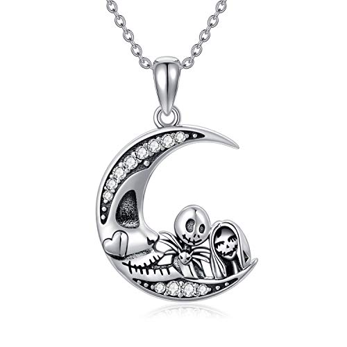 URONE Albtraum Halsketten Sterling Silber Jack und Sally Steampunk Mond Anhänger Ich Liebe Dich Halskette Geburtstag Frauen Freundin Paar von URONE