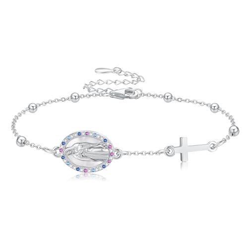 Armband mit der Jungfrau Maria aus Sterlingsilber und Wei gold mit Rosenkranz und Kreuzanh nger Christlicher Schmuck Geschenke für Damen von URONE