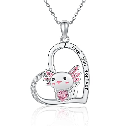URONE Axolotl Kette Silber 925 Herz Anhänger Halskette Tier Schmuck Geschenke für Damen von URONE