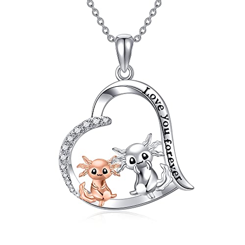 URONE Axolotl-Halskette 925er Sterlingsilber Axolotl-Herz-Anhänger niedlicher Axolotl-Schmuck Geschenke für Frauen Mädchen Tochter von URONE