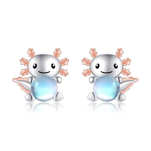 URONE Axolotl Ohrringe Sterling Silber Mondstein Axolotl Ohrstecker Ohrringe Ozean Schmuck für Frauen von URONE