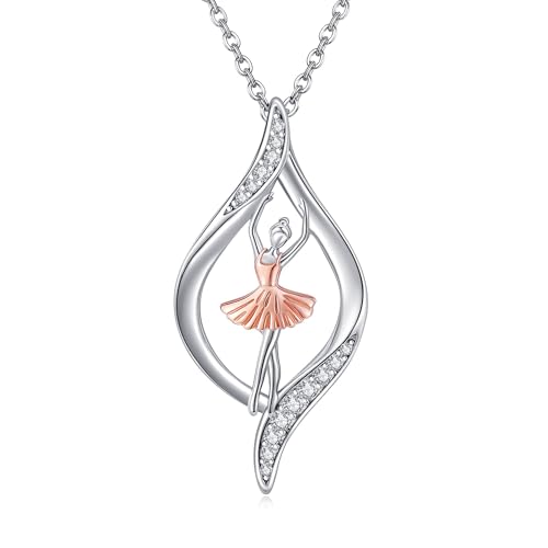URONE Ballerina Halskette Sterling Silber Infinity Ballett Tanz Anhänger Halskette Musik Themed Schmuck für Frauen Tänzerin von URONE