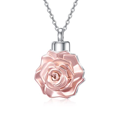 URONE Asche Halskette 925 Sterling Silbe Urnenhalskette für Asche Kremationsschmuck zum Gedenken Ash Keepsake Anhänger für Männer Frauen (Rose) von URONE