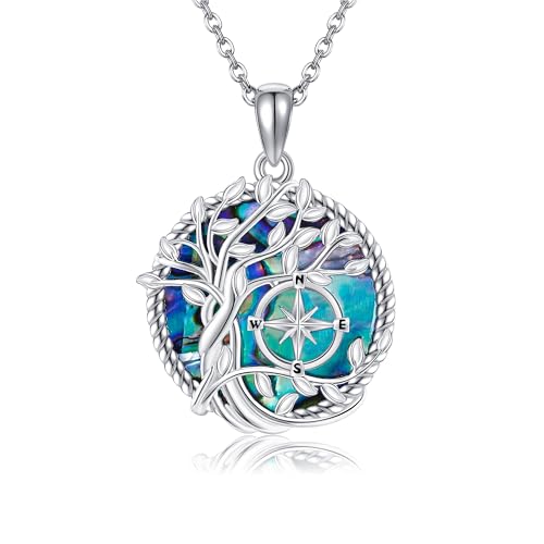 URONE Baum des Lebens Kette Silber 925 Kompass Anhänger Halskette Schmuck für Damen von URONE