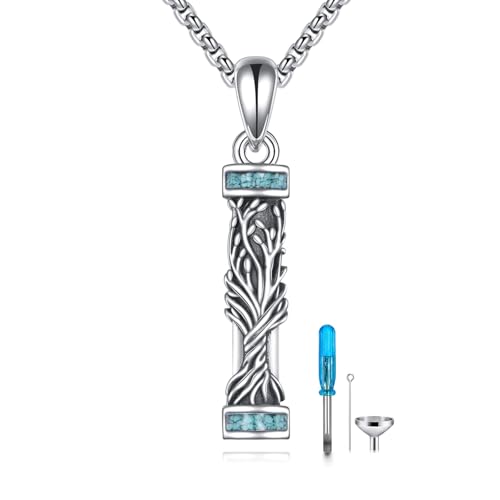 URONE Baum des Lebens Urne Halskette für Asche 925 Sterling Sliver Baum des Lebens Zylinder Gedenkanhänger für geliebte Erinnerung Aschenhalter Kremation Schmuck von URONE