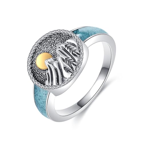URONE Berg Ring 925 Sterling Silber Berggipfel mit Sonne Siegel Türkis Ring Natur Schmuck Geschenk für Skifahrer, Wanderer, Camper, Kletterer und Naturliebhaber #7 von URONE