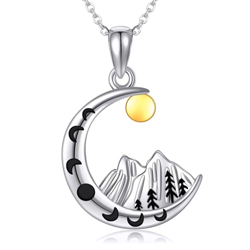 URONE Bergkette Sterling Silber Bergkette Mond Anhänger Halskette Naturschmuck Geschenke für Frauen von URONE