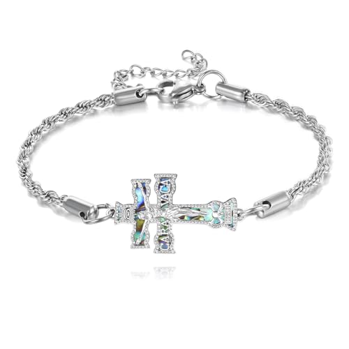 URONE Caravaca Kreuz Armband 925er Sterlingsilber Caravaca Doppelkreuz mit Engeln Kruzifix Anhänger Jesus Armbänder Religiöser Schmuck Geschenke für Frauen und Männer von URONE