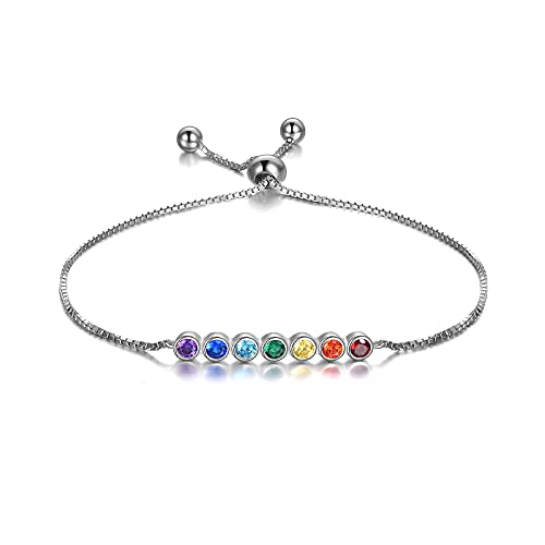 URONE Chakra Armbänder Sterling Silber 7 Chakra Armbänder für Frauen Heilschmuck Yoga Geschenke für Frauen Mädchen von URONE