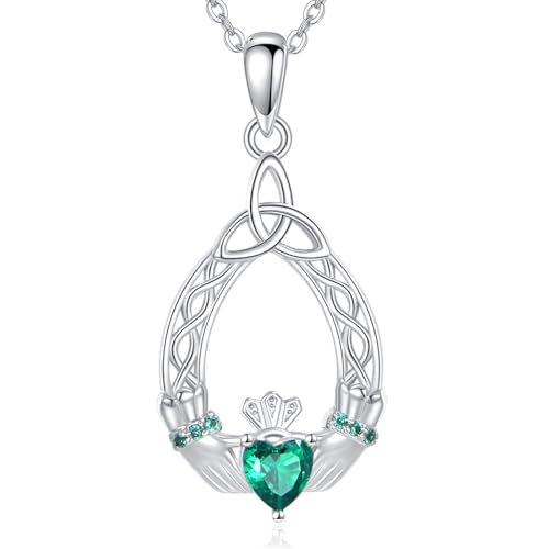 URONE Claddagh Kette Halskette 925 Sterlingsilber Keltische Knoten-Claddagh Anhänger Irischer Keltisches -Schmuck für Frauen von URONE