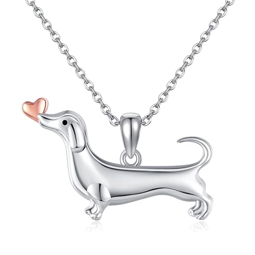 URONE Dackel Geschenke Silber 925 Dackel Kette Anhänger Dackel Schmuck Geschenke für Frauen mit Hund von URONE