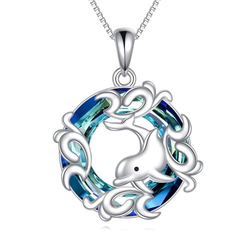 URONE Delfin Kette für Damen 925er Sterling Silber Ozean Thema Kristall Anhänger Schmuck Sommer und Strand Geschenke für Meeres Tier Liebhaber von URONE
