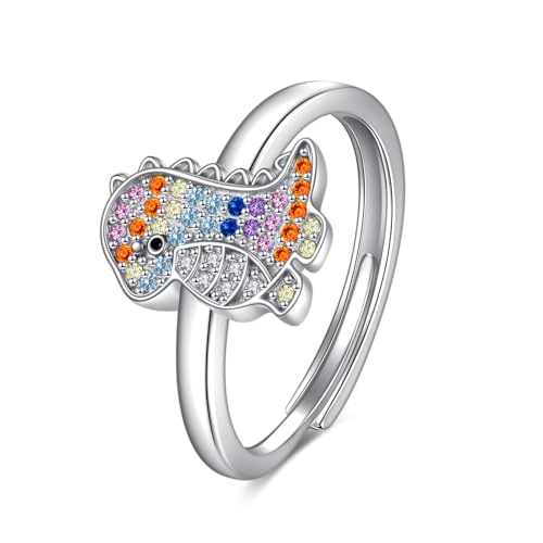 URONE Dinosaurier Ringe Sterling Silber Verstellbarer Dino Ringe Dinosaurier Schmuck Geschenk für Damen-US Größe #7 von URONE
