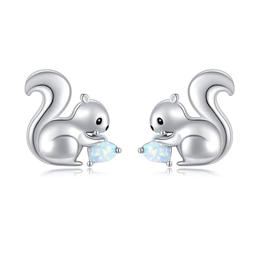 URONE Eichhörnchen Ohrringe Silber 925 Eichhörnchen Opal Ohrstecker Eichhörnchen Schmuck Geschenke von URONE