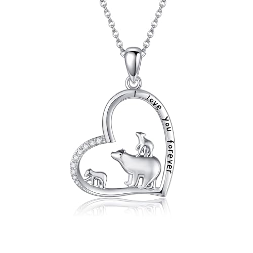 URONE Eisbär Halskette 925 Sterling Silber Eisbär Herz Anhänger Kette Niedliche Bär Tier Schmuck Geschenke für Mädchen Damen Frauen Mutti Tochter von URONE