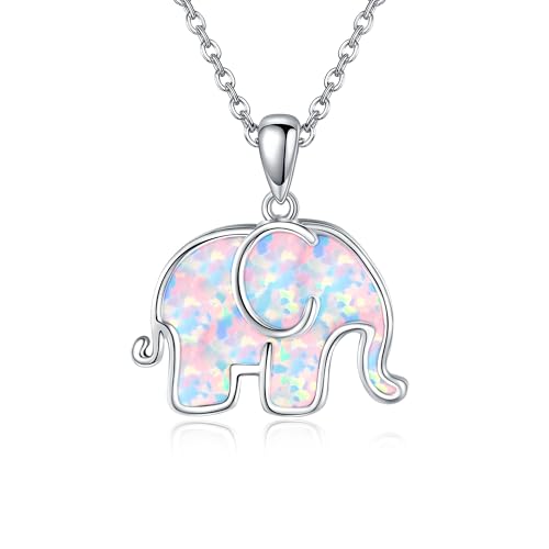 URONE Elefant Kette Damen Silber 925 Opal Elefant Anhänger Halskette Elefanten Schmuck Geschenke für Frauen von URONE