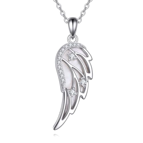 URONE Engelsflügel Halskette 925 Sterling Silber Angel Wings Anhänger Halskette Schutzengel Schmuck Geschenk für Frauen Mädchen von URONE