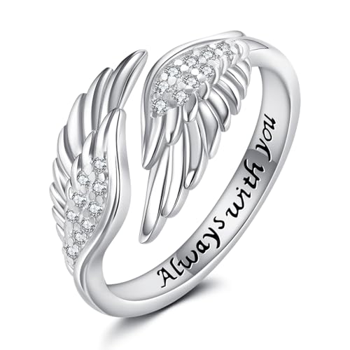 URONE Engelsflügelring Sterlingsilber Feder Verstellbarer Offener Daumenring Engelsschmuckgeschenke Für Damen von URONE
