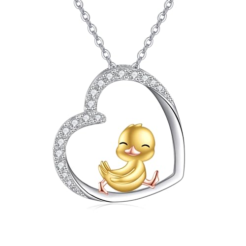 URONE Enten-Halskette aus Sterlingsilber mit Enten-Herz-Anhänger-Halskette süßer Tier-Enten-Schmuck Geschenke für Frauen Entenliebhaber von URONE