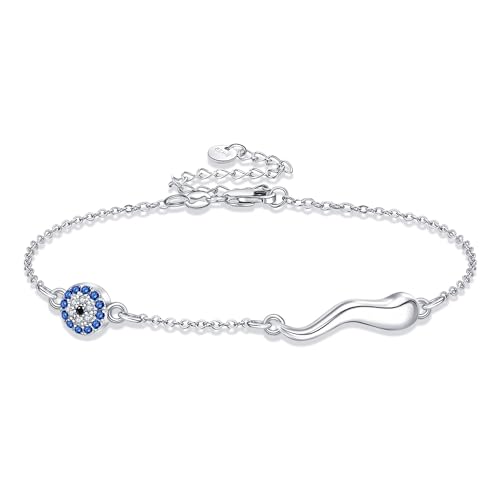 URONE Evil Eye Italienisch Horn Fußkettchen 925 Sterling Silber Italienisch-Horn Fußkettchen Armband für Frauen Viel Glück Cornicello Schmuck von URONE