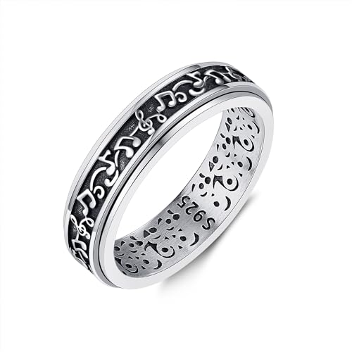 Fidget Ring aus 925er Sterlingsilber Musiknoten-Ring für Frauen Angst-Spinner-Ring Fidget-Schmuck Geschenke für Frauen und Männer (54) von URONE