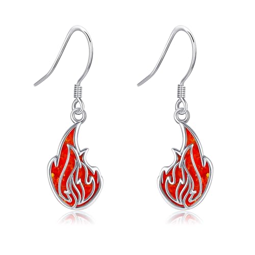 URONE Flammen Ohrringe 925 Sterling Silber Flammen Feuer Opal Ohrringe Baumelnder Feuerschmuck Geschenke Für Frauen von URONE