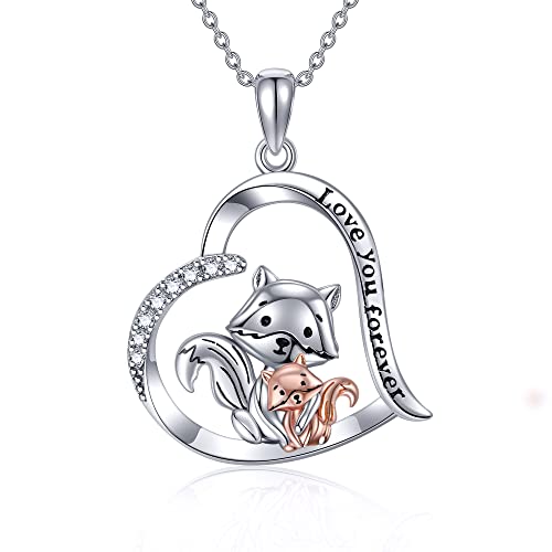 URONE Fuchs Halskette Sterling Silber Fuchs Mutter Und Tochter Anhänger Halskette Niedlicher Fuchs Tier Schmuck Geschenke Für Frauen Mutter Tochter von URONE