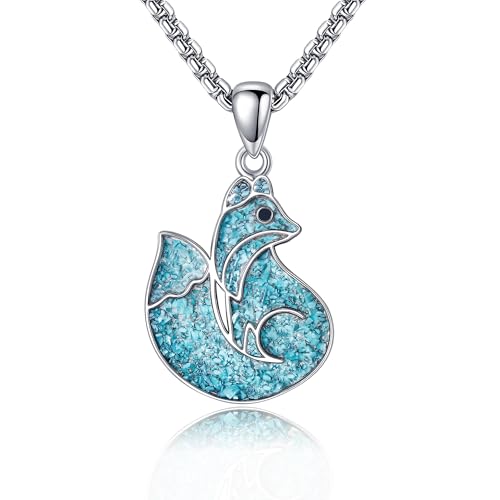 URONE Fuchs Kette Silber 925 Fuchs Türkis Anhänger Halskette Schmuck Geschenke für Damen Herren von URONE