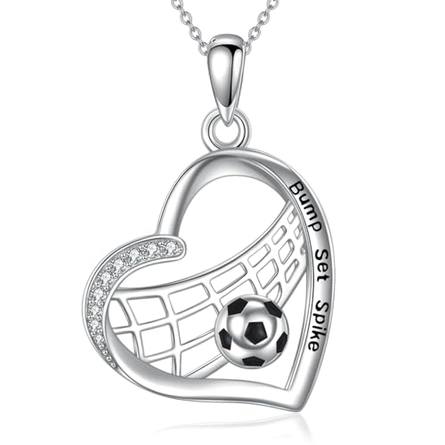 URONE Fußball Ketten Halskette 925 Sterlingsilber Herz mit Fußball Anhänger Schmuck für Fußballfans Sportler Frauen von URONE