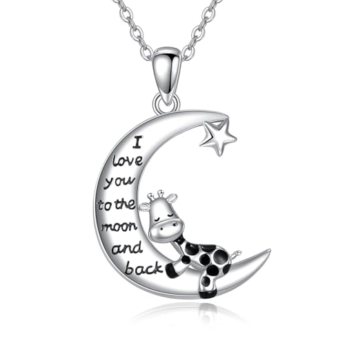 URONE Giraffen Kette 925er Sterling Silber Giraffe Mond und Stern Anhänger Halsketten Süßer Tier Schmuck Geschenke für Frauen von URONE