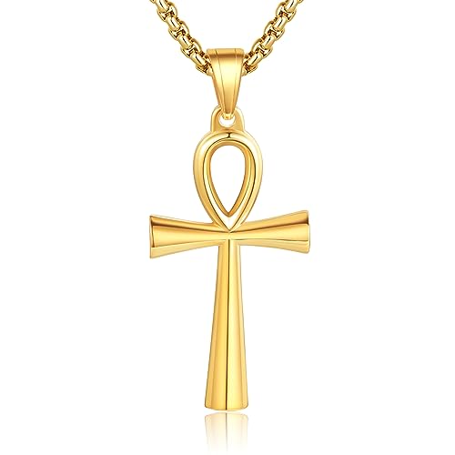 URONE Gold Ankh Halskette 925 Sterling Silber 14K vergoldet ägyptische Ankh Anhänger Ankh Schmuck Geschenke für Frauen Männer Mädchen von URONE